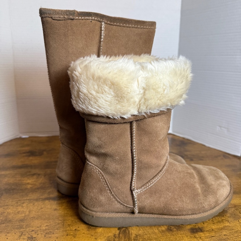 Xhilaration Boots Genuine Suede Tan Faux Fur Lining Women's Size 7 Rubber Sole - Picture 11 of 12